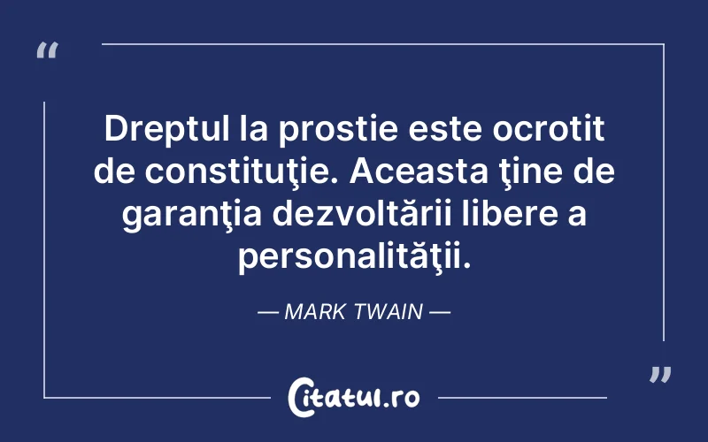 Dreptul la prostie este ocrotit de constituţie. Aceasta ţine de garanţia dezvoltării libere a personalităţii. Mark Twain
