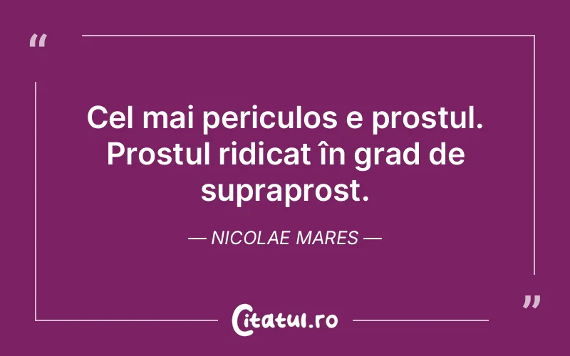 Cel mai periculos e prostul. Prostul ridicat în grad de supraprost. Nicolae Mares