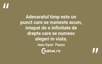 Adevaratul timp este un punct care se numeste acum, intepat de o infinitate de drepte care se numesc alegeri in viata. Ioan Gyuri  Pascu...
