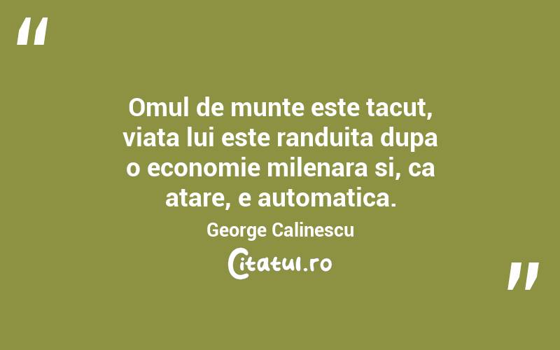 Omul de munte este tacut, viata lui este randuita dupa o economie milenara si, ca atare, e automatica. George Calinescu