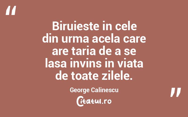 Biruieste in cele din urma acela care are taria de a se lasa invins in viata de toate zilele. George Calinescu