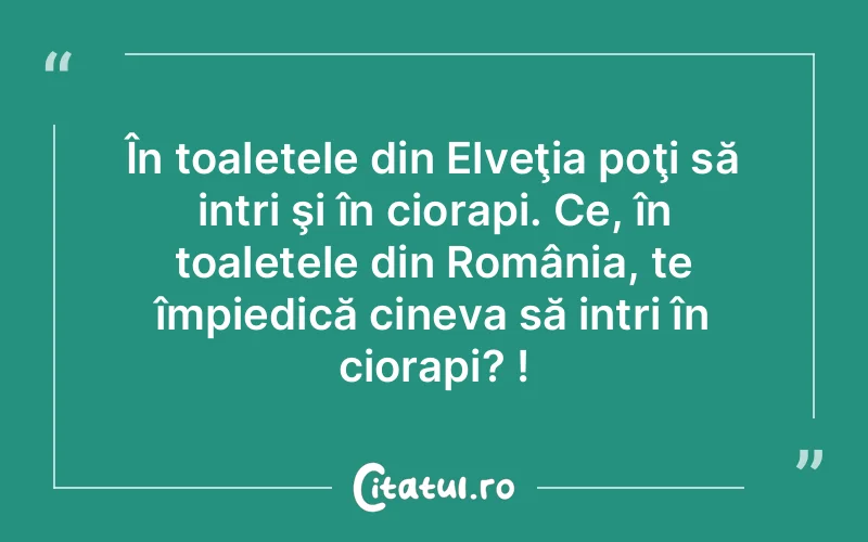 În toaletele din Elveţia poţi să intri şi în ciorapi. Ce, în toaletele din România, te împiedică cineva să intri în ciorapi? !