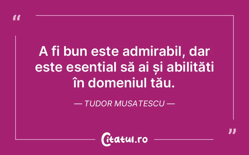 A fi bun este admirabil, dar este esențial să ai și abilități în domeniul tău. Tudor Musatescu