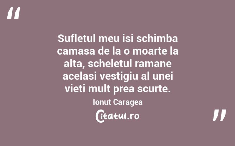 Sufletul meu isi schimba camasa de la o moarte la alta, scheletul ramane acelasi vestigiu al unei vieti mult prea scurte. Ionuț Caragea