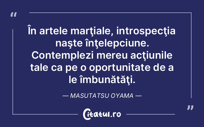 În artele marţiale, introspecţia naşte înţelepciune. Contemplezi mereu acţiunile tale ca pe o oportunitate de a le îmbunătăţi. Masutatsu Oyama