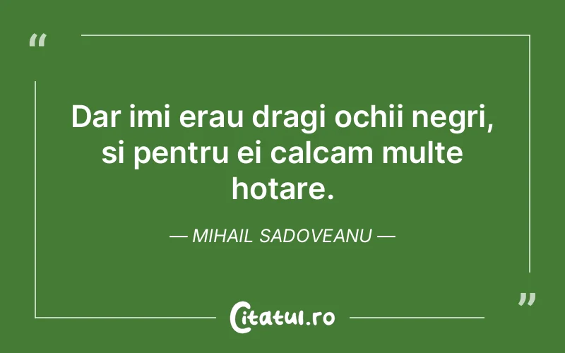 Dar imi erau dragi ochii negri, si pentru ei calcam multe hotare. Mihail Sadoveanu