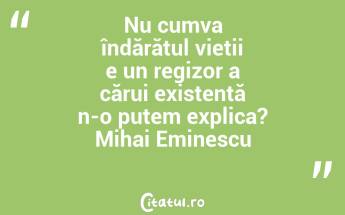 Nu cumva îndărătul vieții e un regizor a cărui existentă n-o putem explica? Mihai Eminescu...