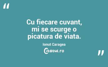 Cu fiecare cuvant, mi se scurge o picatura de viata. Ionuț Caragea...