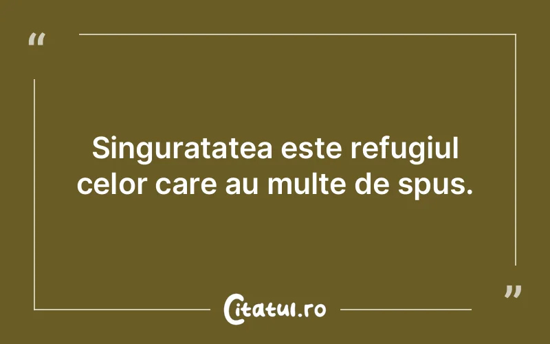 Singuratatea este refugiul celor care au multe de spus.