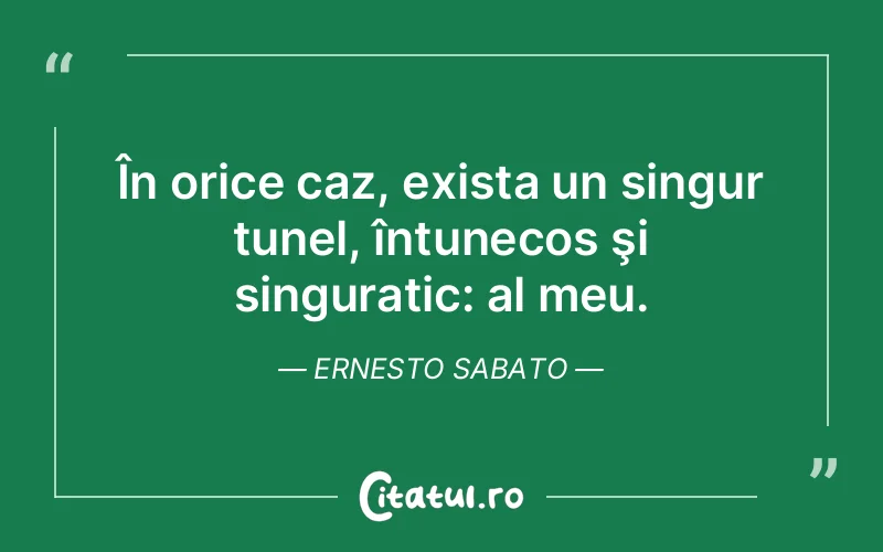 În orice caz, exista un singur tunel, întunecos şi singuratic: al meu. Ernesto Sabato