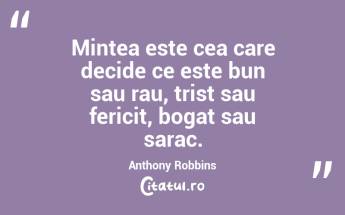 Mintea este cea care decide ce este bun sau rau, trist sau fericit, bogat sau sarac. Anthony Robbins...