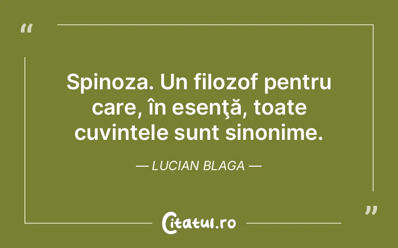 Spinoza. Un filozof pentru care, în esenţă, toate cuvintele sunt sinonime. Lucian Blaga