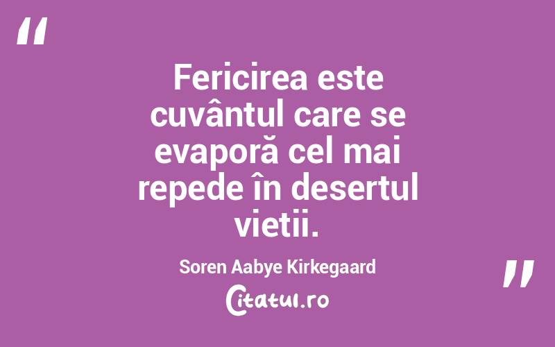 Fericirea este cuvântul care se evaporă cel mai repede în desertul vieții. Soren Aabye Kirkegaard