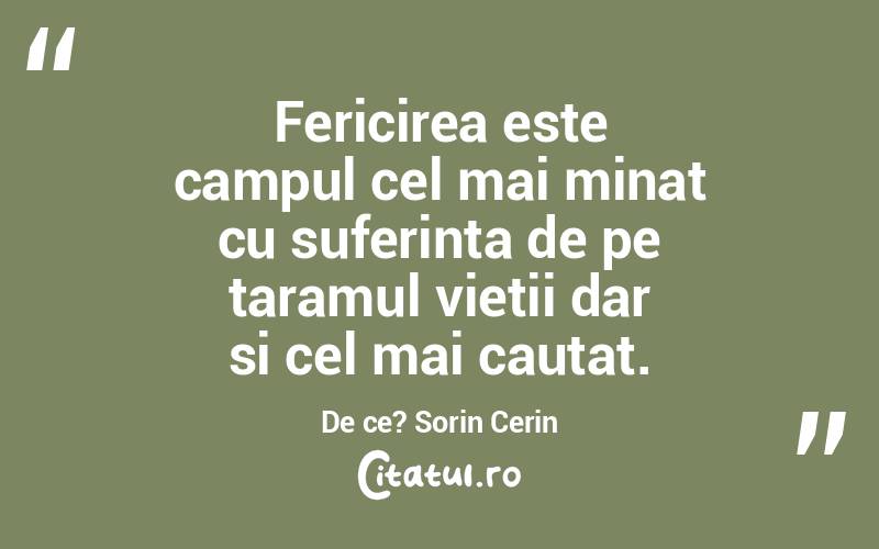 Fericirea este campul cel mai minat cu suferinta de pe taramul vietii dar si cel mai cautat. De ce? Sorin Cerin