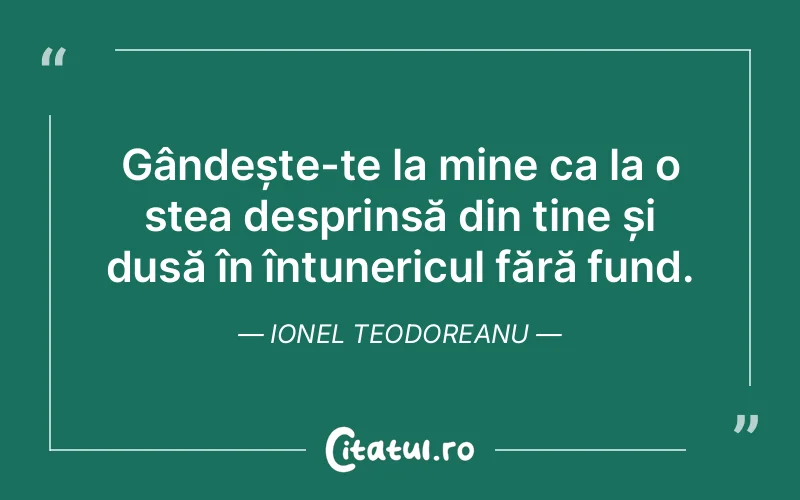 Gândește-te la mine ca la o stea desprinsă din tine și dusă în întunericul fără fund. Ionel Teodoreanu