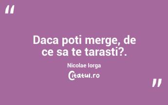 Daca poti merge, de ce sa te tarasti?. Nicolae Iorga...