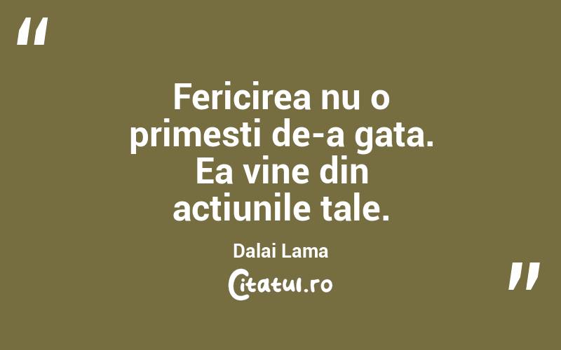 Fericirea nu o primesti de-a gata. Ea vine din actiunile tale. Dalai Lama
