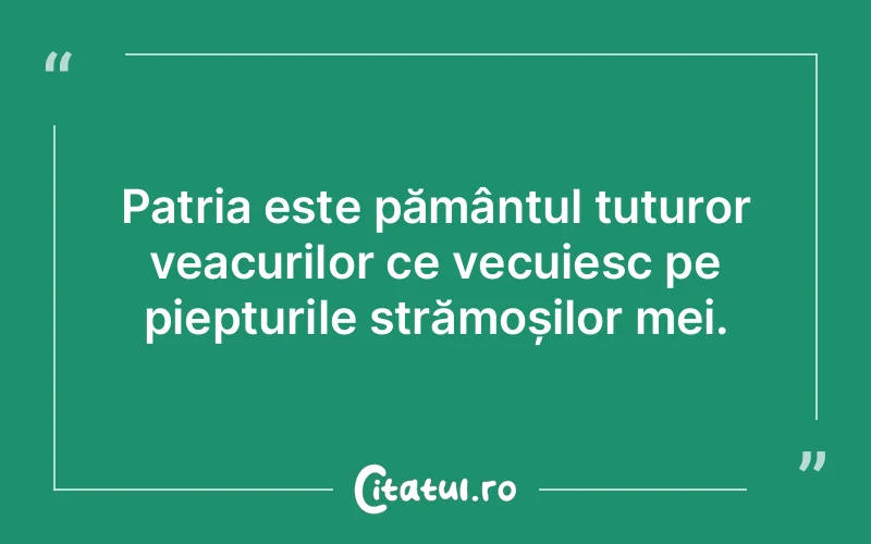 Patria este pământul tuturor veacurilor ce vecuiesc pe piepturile strămoșilor mei.