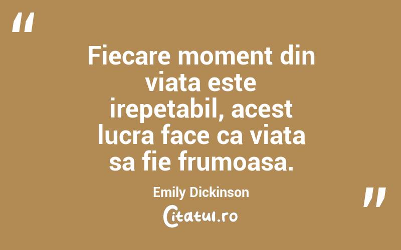 Fiecare moment din viata este irepetabil, acest lucra face ca viata sa fie frumoasa. Emily Dickinson