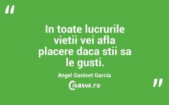 In toate lucrurile vietii vei afla placere daca stii sa le gusti. Angel Ganivet García...