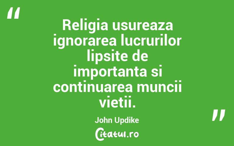 Religia usureaza ignorarea lucrurilor lipsite de importanta si continuarea muncii vietii. John Updike
