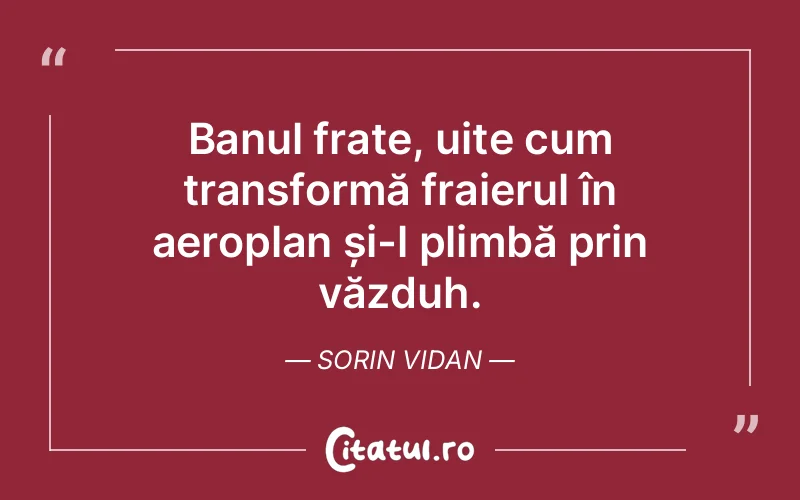 Banul frate, uite cum transformă fraierul în aeroplan și-l plimbă prin văzduh. Sorin Vidan
