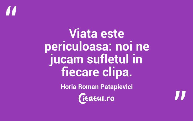 Viata este periculoasa: noi ne jucam sufletul in fiecare clipa. Horia Roman Patapievici
