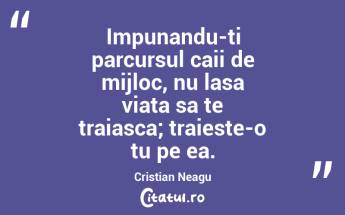 Impunandu-ti parcursul caii de mijloc, nu lasa viata sa te traiasca; traieste-o tu pe ea. Cristian Neagu...