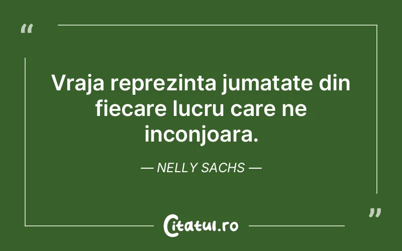 Vraja reprezinta jumatate din fiecare lucru care ne inconjoara. Nelly Sachs