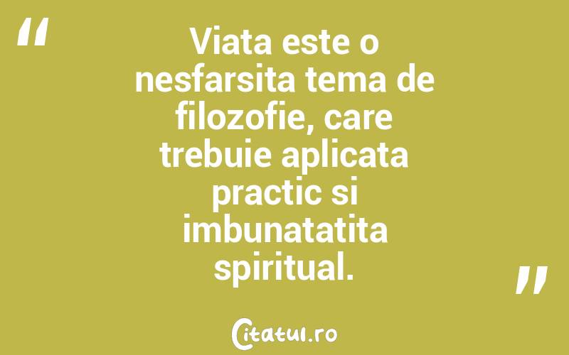 Viata este o nesfarsita tema de filozofie, care trebuie aplicata practic si imbunatatita spiritual. 