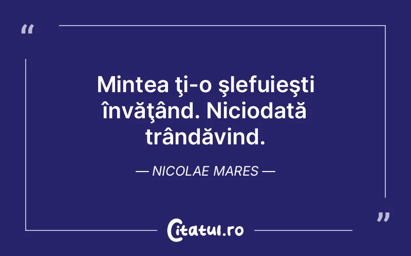 Mintea ţi-o şlefuieşti învăţând. Niciodată trândăvind. Nicolae Mares