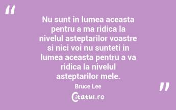 Nu sunt in lumea aceasta pentru a ma ridica la nivelul asteptarilor voastre si nici voi nu sunteti in lumea aceasta pentru a va ridica la nivelul asteptarilor mele. Bruce Lee...