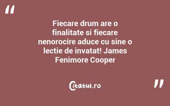 Fiecare drum are o finalitate si fiecare nenorocire aduce cu sine o lectie de invatat! James Fenimore Cooper...