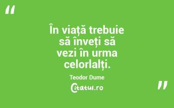 În viaţă trebuie să înveţi să vezi în urma celorlalţi. Teodor Dume...
