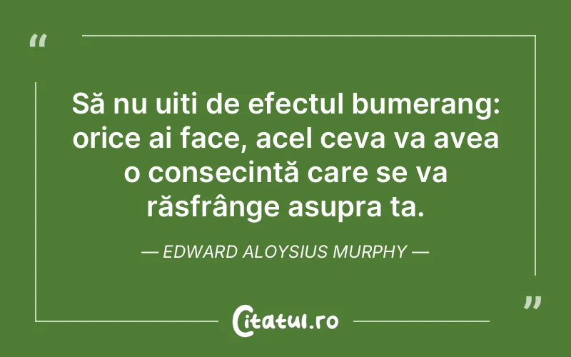 Să nu uiți de efectul bumerang: orice ai face, acel ceva va avea o consecință care se va răsfrânge asupra ta. Edward Aloysius Murphy
