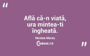 Află că-n viață, ura mintea-ți îngheață. Nicolae Mareș...