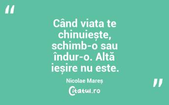 Când viața te chinuiește, schimb-o sau îndur-o. Altă ieșire nu este. Nicolae Mareș...