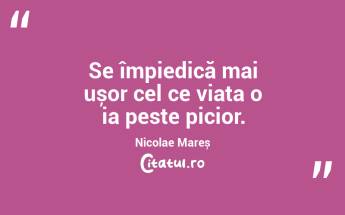 Se împiedică mai ușor cel ce viața o ia peste picior. Nicolae Mareș...