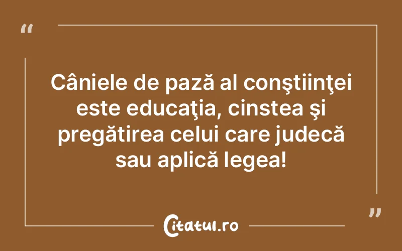 Câniele de pază al conştiinţei este educaţia, cinstea şi pregătirea celui care judecă sau aplică legea!