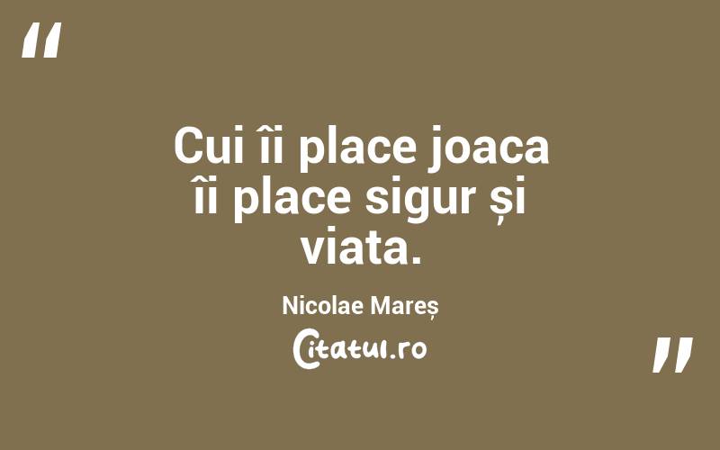 Cui îi place joaca îi place sigur și viața. Nicolae Mareș
