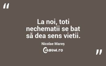 La noi, toți nechemații se bat să dea sens vieții. Nicolae Mareș...