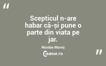 Scepticul n-are habar că-și pune o parte din viața pe jar. Nicolae Mareș...