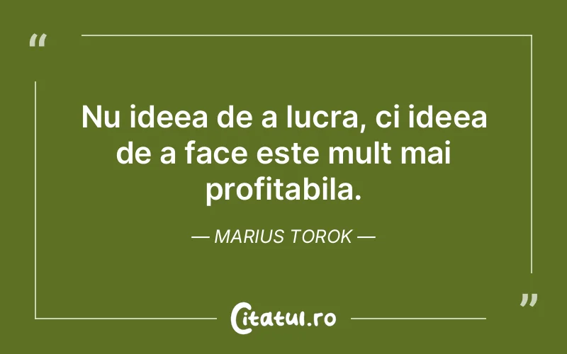 Nu ideea de a lucra, ci ideea de a face este mult mai profitabila. Marius Torok