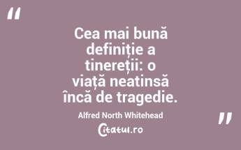 Cea mai bună definiţie a tinereţii: o viaţă neatinsă încă de tragedie. Alfred North Whitehead...
