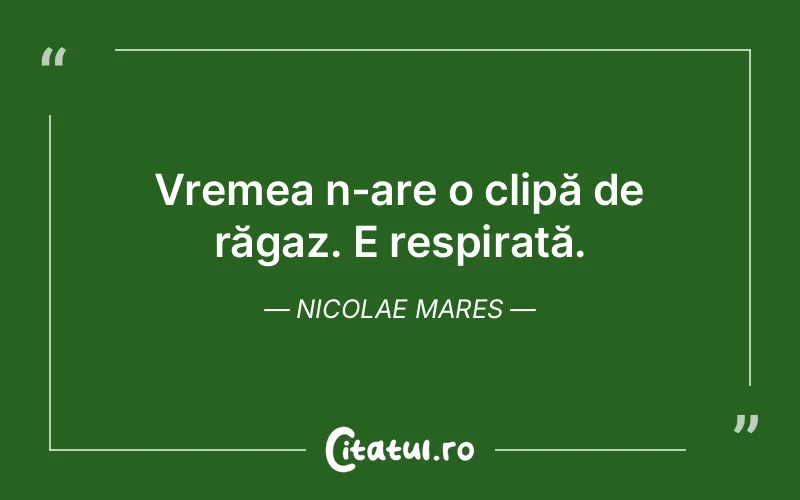 Vremea n-are o clipă de răgaz. E respirată. Nicolae Mares