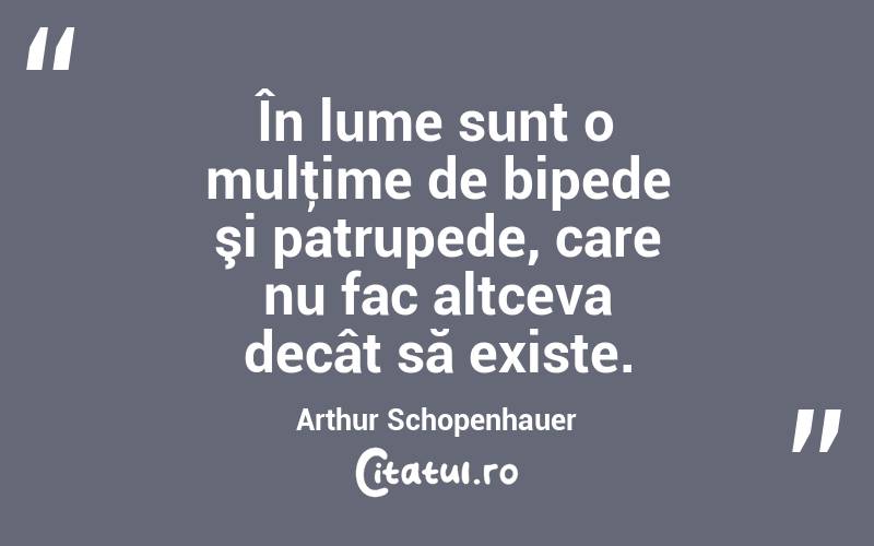 În lume sunt o mulţime de bipede şi patrupede, care nu fac altceva decât să existe. Arthur Schopenhauer