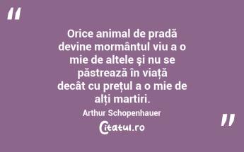Orice animal de pradă devine mormântul viu a o mie de altele şi nu se păstrează în viaţă decât cu preţul a o mie de alţi martiri. Arthur Schopenhauer...