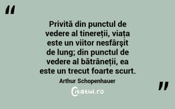 Privită din punctul de vedere al tinereţii, viaţa este un viitor nesfârşit de lung; din punctul de vedere al bătrâneţii, ea este un trecut foarte scurt. Arthur Schopenhauer...