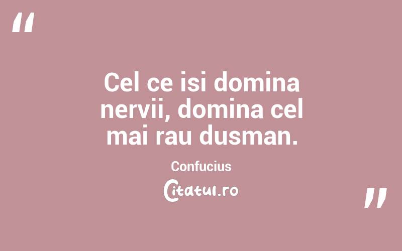 Cel ce isi domina nervii, domina cel mai rau dusman.  Confucius