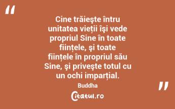Cine trăieşte întru unitatea vieţii îşi vede propriul Sine în toate fiinţele, şi toate fiinţele în propriul său Sine, şi priveşte totul cu un ochi imparţial. Buddha...